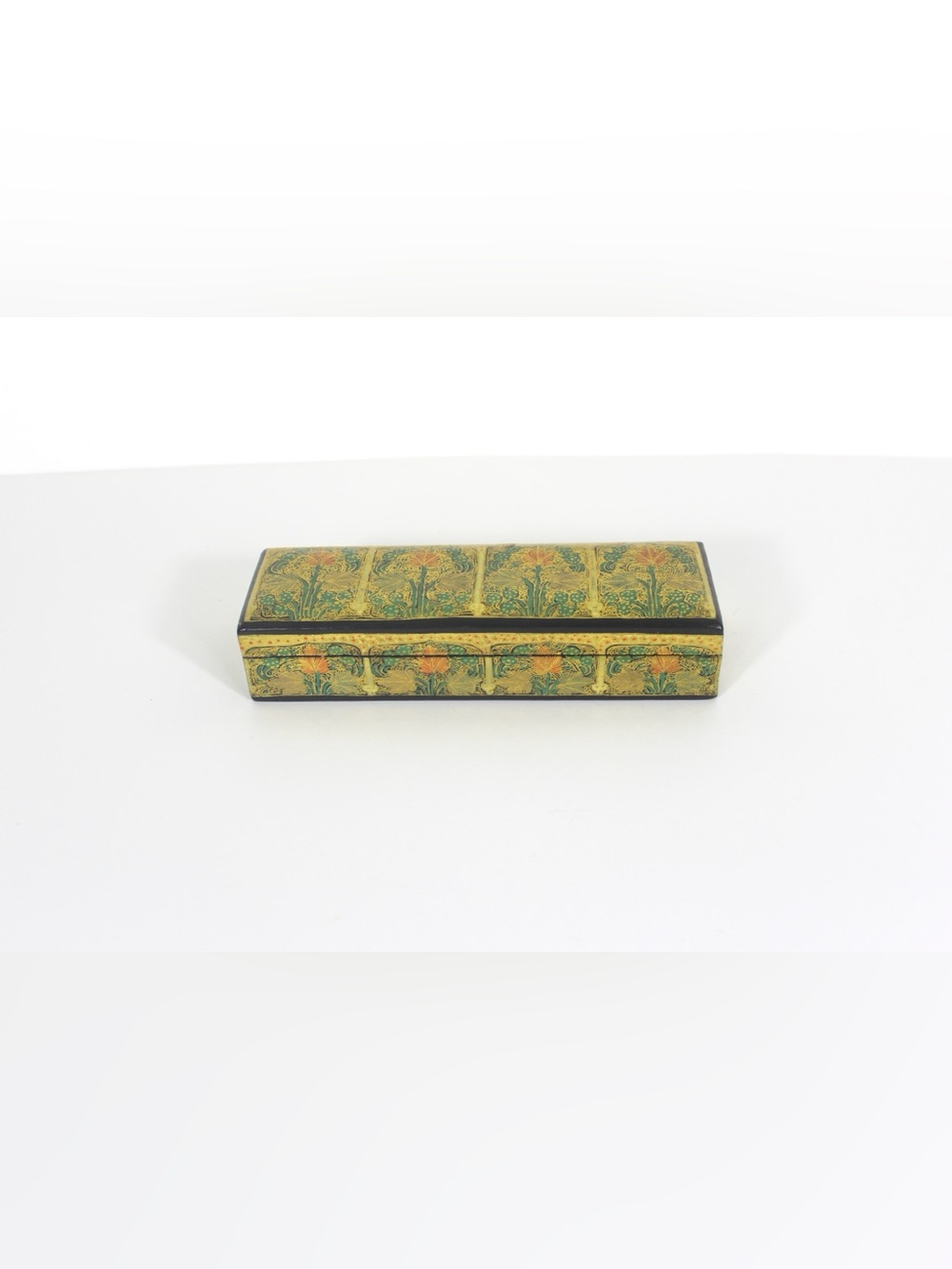 Vintage Kashmir Papier Maché Trinket Box, Hand Painted 22ct Gold Lacquered Jewel